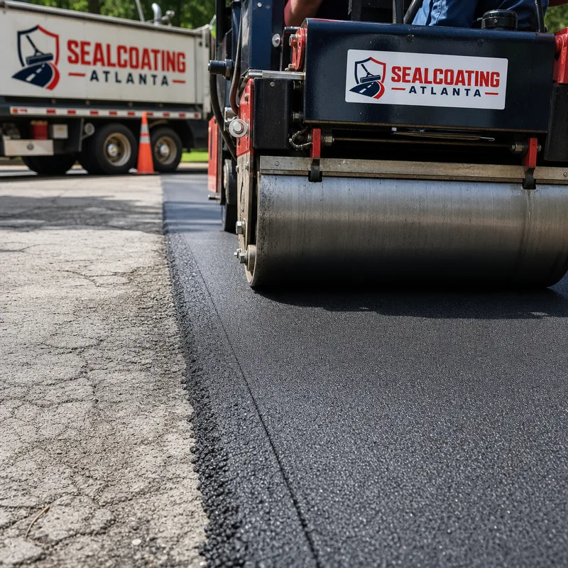 Roller compacting fresh asphalt beside a clean sawcut joint and tight existing pavement seam